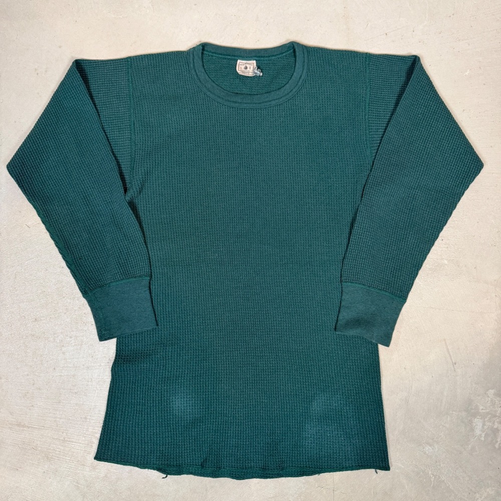 Vintage 80s Northwest Territory Waffle Knit Thermal Shirt Green Made in USA L